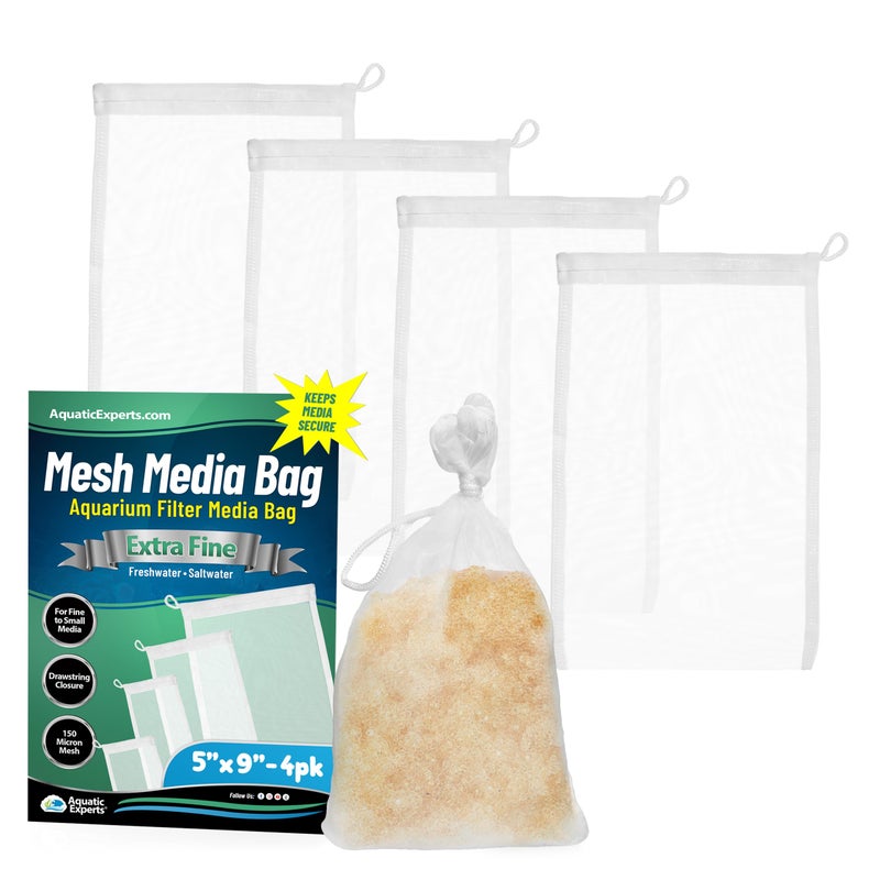 Aquatic Experts Extra Fine Aquarium Media Bag, Durable Drawstring Bags for Fish Tank Filters,150 Micron Mesh, (Extra Fine, 5" x 9" - 4 Pack) - Image 1
